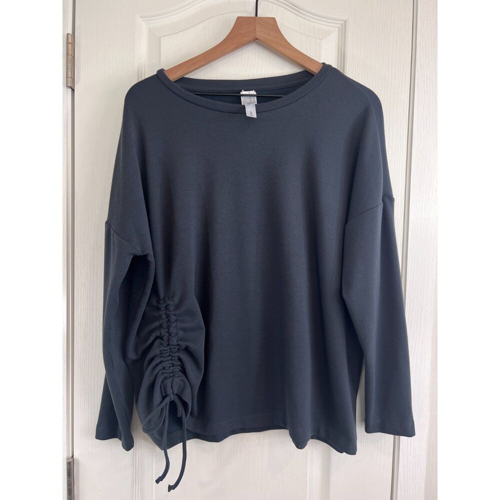 Wynne Lounge Women's Long Sleeve Top Side Drawstring Tie Gray Size L